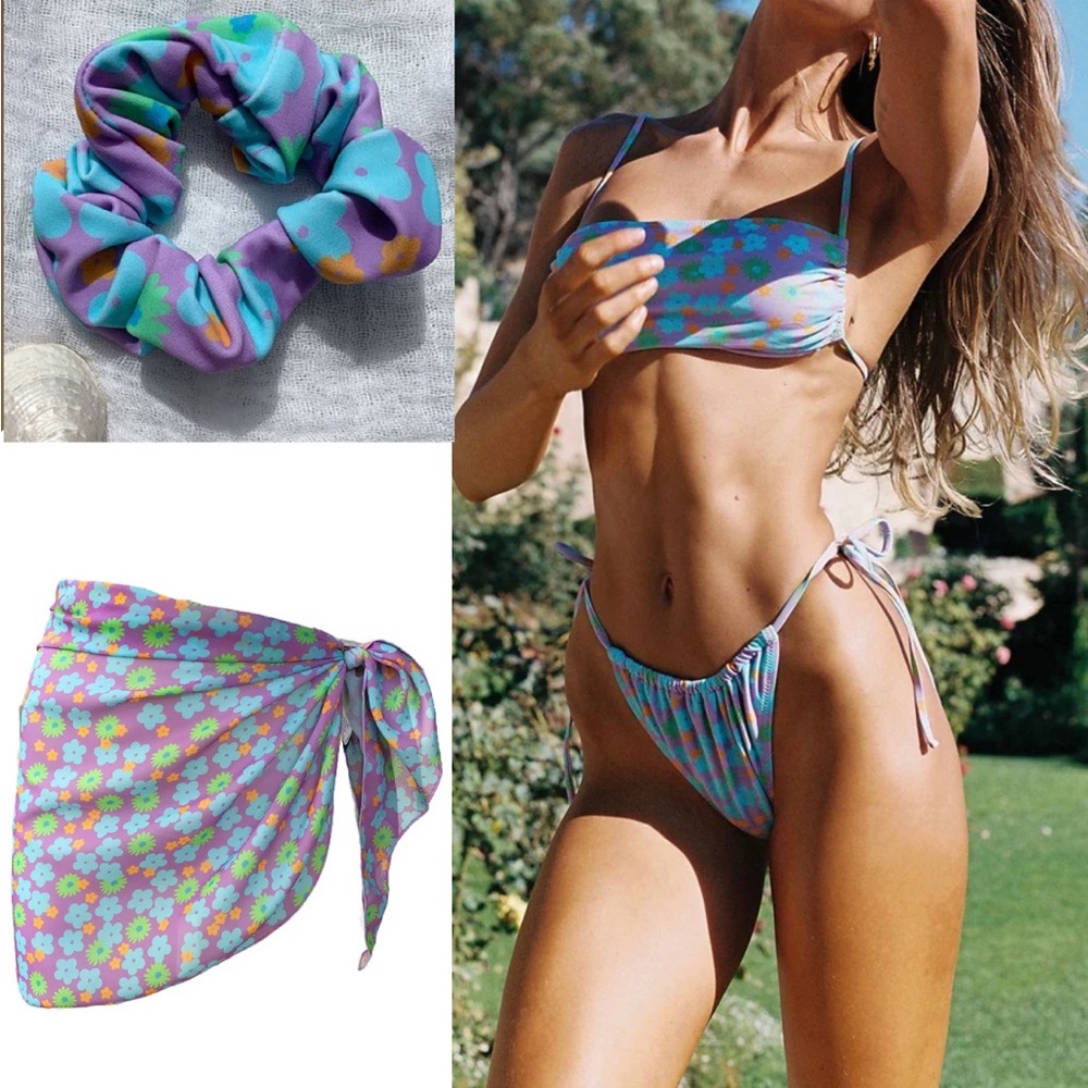 NEW Sabo Skirt Bikini Set with Scrunchie and cover up
